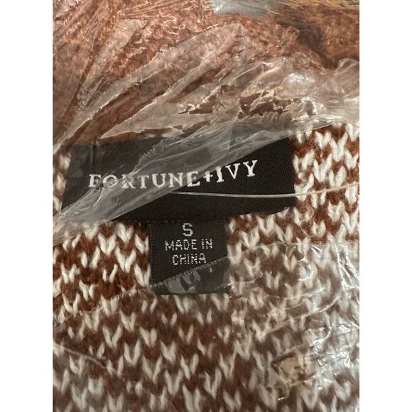 Fortune+Ivy Women’s Rust White Chevron Open Front Longline Cardigan Small NIB - Picture 3 of 5